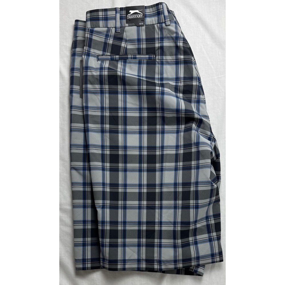 Slazenger Mens Plaid Golf Shorts Olympian Blue Hydro-Dri Modern Fit Size 40 NWT